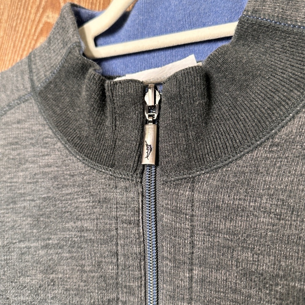 Tommy Bahama Reversible Quarter Zip Pullover Men's Gray Blue Cotton Lyocell XL - Picture 5 of 12